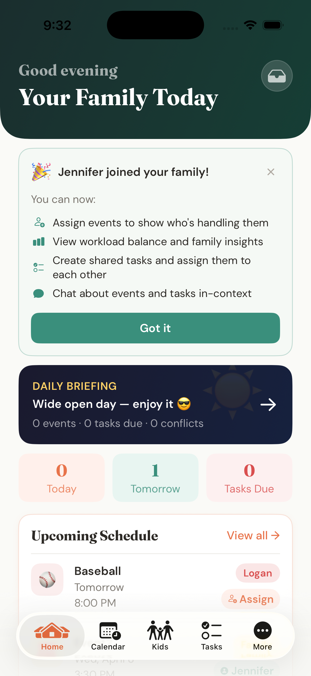 KidSync Dashboard - Daily family overview